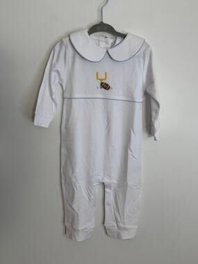Little English Crochet Playsuit Football Pima Cotton NWT size 12mo